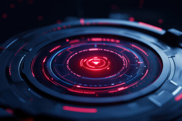 Poster - Futuristic interface design with glowing red and blue elements in a dark setting