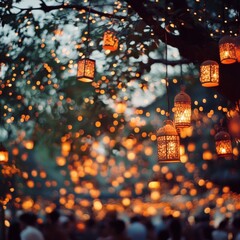 Canvas Print - magical evening with lanterns: a festive scene of twinkling lights and warm ambiance in a beautiful 