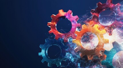 Poster - Dynamic collaboration in corporate teamwork virtual workspace digital art abstract environment close-up viewpoint innovation and interconnectivity