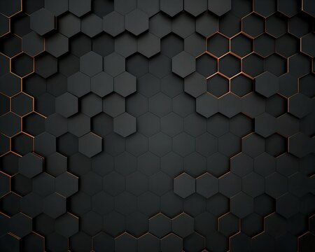 Futuristic hexagonal geometric background with Warm orange accents background.