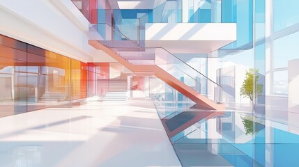 Poster - Dynamic modern office environment contemporary architecture interior design bright and spacious gigapixel quality