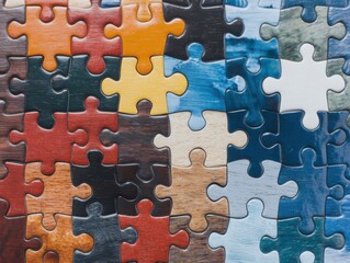 Poster - Collaborative teamwork puzzle concept corporate office high-quality image professional environment top-down view symbolic representation of corporate unity