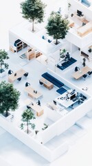 Poster - Collaborative startup environment modern office space interior design minimalist aesthetic bird's eye view abstract representation