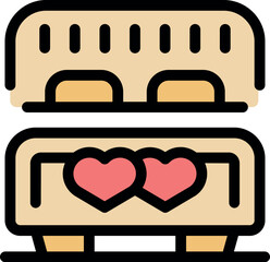 Poster - comfortable double bed decorated with two hearts, perfect for representing wedding night or honeymoo