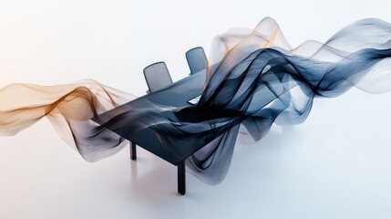 Poster - Dynamic business meeting visualization modern office abstract content stylized environment elevated viewpoint conceptual representation