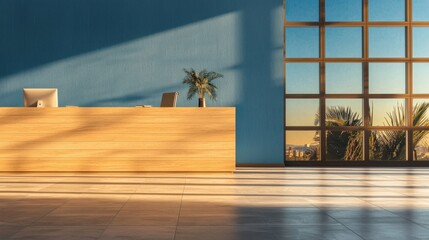 Poster - Minimalist office design with natural daylight urban location interior modern environment top-down view simplicity concept