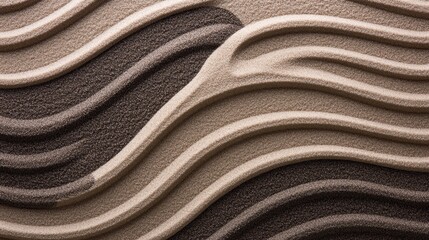 Poster - Close-up of a textured surface with alternating light and dark wavy lines, resembling a raked sand pattern
