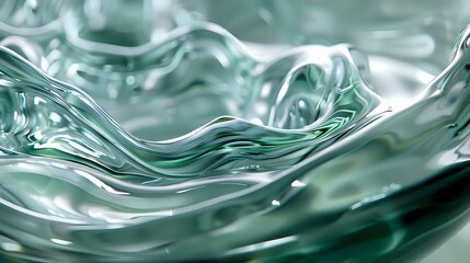 Poster - Dynamic fluid waves in turquoise and silver create an elegant abstract background perfect for luxury branding, cosmetic packaging, or modern website design elements.