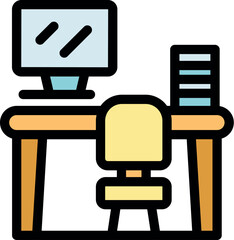 Poster - modern workspace with computer, chair and documents representing working from home, office desk setu