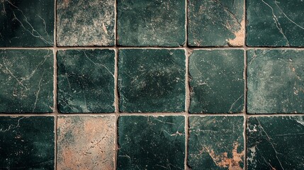 Wall Mural - Dark Green Textured Tiles with Natural Wear Patterns