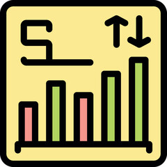 Poster - Colorful stock market analysis icon representing fluctuating trends with up and down arrows, symbolizing market volatility