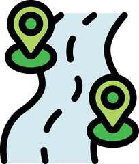 Poster - Two location pins mark the start and end points of a route on a stylized map