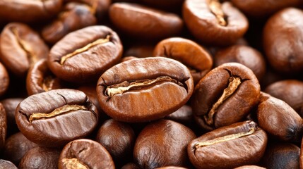 Wall Mural - Close-up view of roasted coffee beans showcasing texture and color, ideal for culinary use