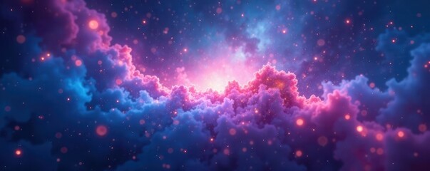 Wall Mural - Swirling blue pink nebula, cosmic abstract blur, bokeh effect , smooth, gradient, shimmer