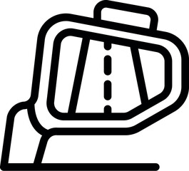 Poster - Black and white line art icon of a highway tunnel entrance with road marking leading into darkness, symbolizing infrastructure, transportation, and travel