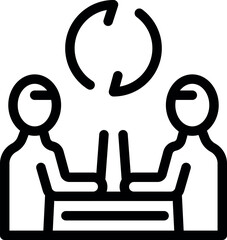 Poster - Two office workers are collaborating on a project, with rotating circular arrows above them symbolizing progress, teamwork, and the cyclical nature of their work