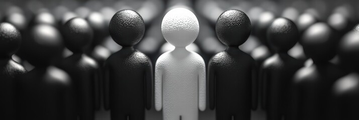 Poster - Black and white figures contrast in a symbolic representation of individuality and conformity