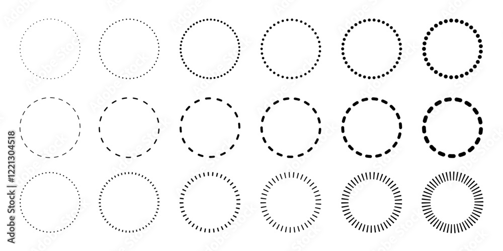 Circle shapes set with and dots and dashed lines, dotted and dashed ...