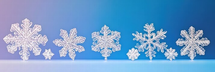 Poster - Snowflakes of various shapes display intricate designs on a blue gradient backdrop
