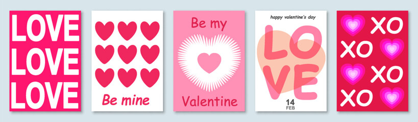 Aufkleber - Valentine's Day poster set, modern greeting card, label, banner, trendy minimalist cover with typography design and hearts for Valentine's Day party, cute love sale promotion templates design