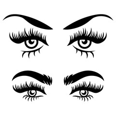 Poster - Silhouette of eyes with makeup. Black and white vector with girl's eyes. Stylish logo for a beauty salon.