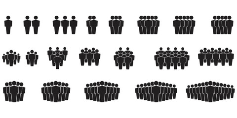 Aufkleber - Set of icons with human silhouettes. Stickers with one, two, three, five and a crowd of people. Man sign - large selection. Vector.