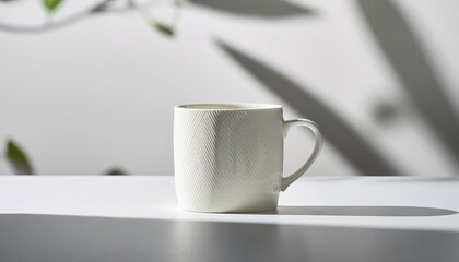 Wall Mural - White cup on a white background mockup