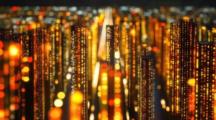 Poster - Glowing lights illuminate a city skyline, creating a dynamic and lively night atmosphere