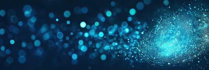 Fototapete - Bright blue particles create a dynamic background with a fingerprint design emphasizing detail