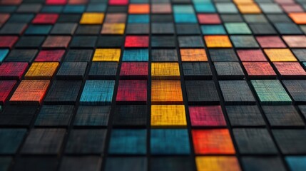 Poster - A collection of square wooden tiles in various colors is arranged in a captivating mosaic pattern