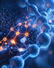 Poster - Advanced medical treatments through vibrant glowing molecules and clean fingers in a scientific environment