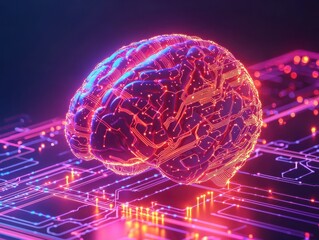 Poster - Dynamic neural connections and glowing brain digital art futuristic environment abstract concept
