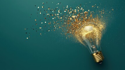 Poster - Glitter explodes from a light bulb, creating a whimsical and enchanting atmosphere on a teal backdrop
