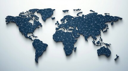 Poster - World map illustration with dotted lines connecting continents and countries on a light background
