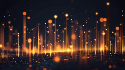 Fototapete - Glowing lines and particles emerge from a dark surface, forming a vibrant and dynamic pattern at night