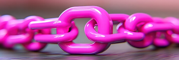 Poster - Pink chain links on a wooden surface with a blurred background highlight their design