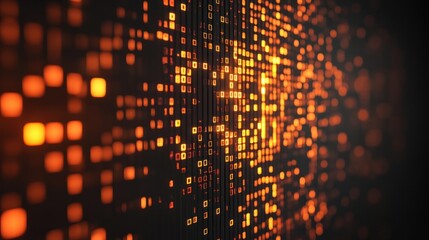 Fototapete - Bright orange squares create a mesmerizing digital pattern on a dark backdrop, showcasing technology
