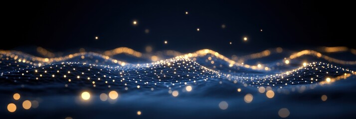 Fototapete - A captivating view of dynamic waves illuminated by small bright particles in a dark setting