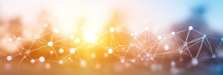Poster - Bright network connections emerge under a warm sunset, blending technology with natures beauty
