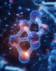 Poster - Innovative molecular structures glowing in a digital network -tech environment abstract conceptual visualization