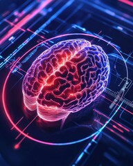Poster - Futuristic digital brain interface demonstrating medical advancements in technology clean environment abstract concept