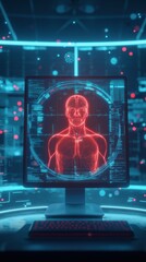 Poster - Futuristic medical hub visualization digital laboratory data analysis environment abstract design holographic technology