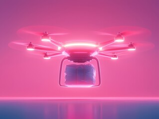 Poster - Futuristic medical drone delivering supplies abstract environment digital art glowing technology symbolic viewpoint
