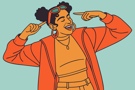 Cheerful teenage girl gesturing against blue background
