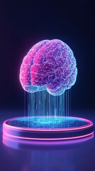 Poster - Abstract glowing brain scan merging with holographic neural networks in digital space