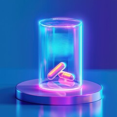 Poster - Futuristic pharmacy concept with glowing capsules and holographic interfaces modern lab digital art abstract theme