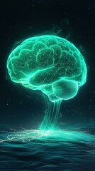 Poster - Abstract glowing brain scan merging with holographic neural networks in a futuristic environment