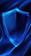 Poster - blue shield icon with smooth flowing background representing protection and security