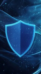 Poster - digital shield symbol representing cybersecurity, protection, and data security in a futuristic blue