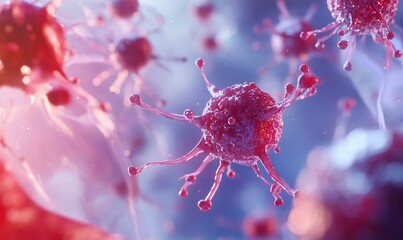 Poster - Microscopic view of viruses showcasing intricate structures and vibrant colors, highlighting their complex nature and biological significance